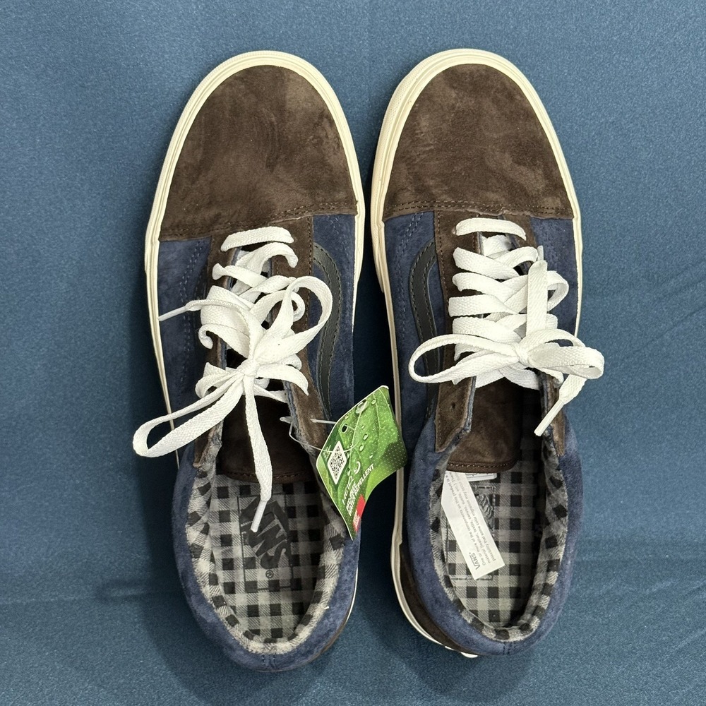 Vans Old Skool Mens 11 Pig Suede Plaid Brown Navy Blue Water Repellent 751505 - Picture 7 of 9